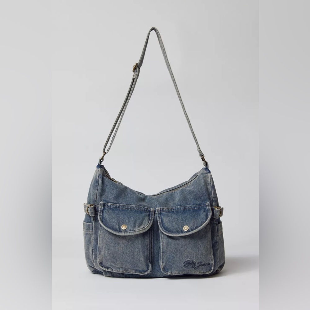 BDG Urban Outfitters Denim Crossbody Bag Blue Wash Y2K Cargo Utility Hobo Purse - Picture 3 of 6
